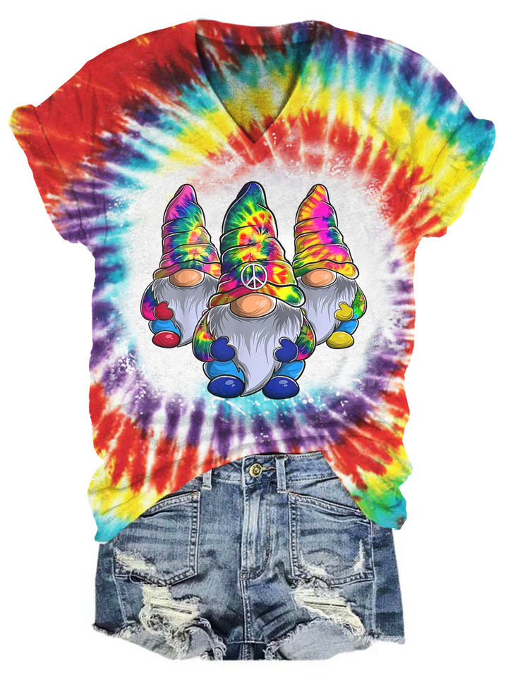 Women's Hippie Gnome Tie Dye Print Casual T-Shirt