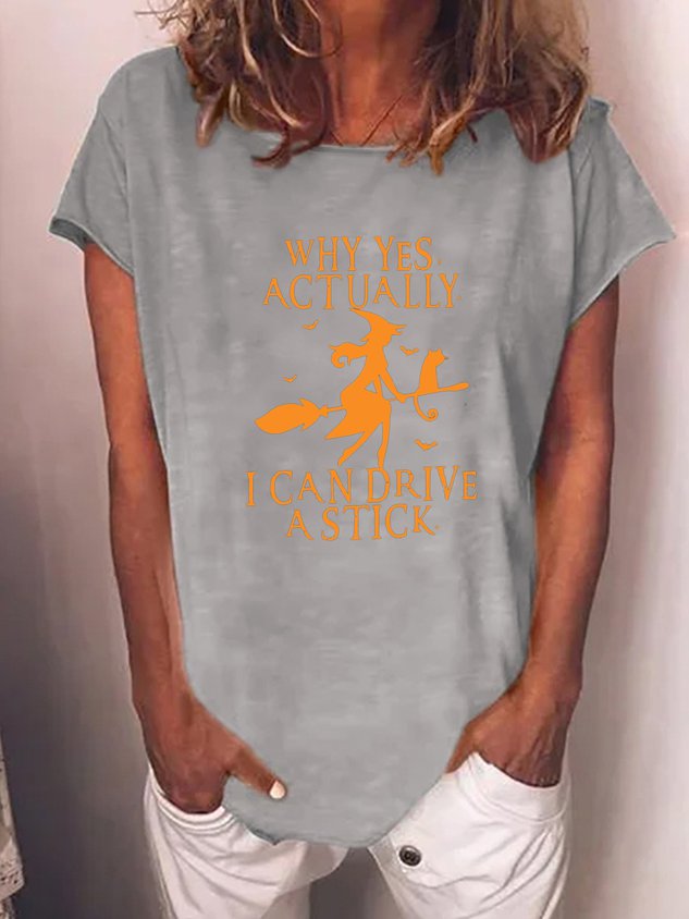 Women Funny Graphic Yes I Can Drive A Stick Halloween Cotton-Blend T-Shirt