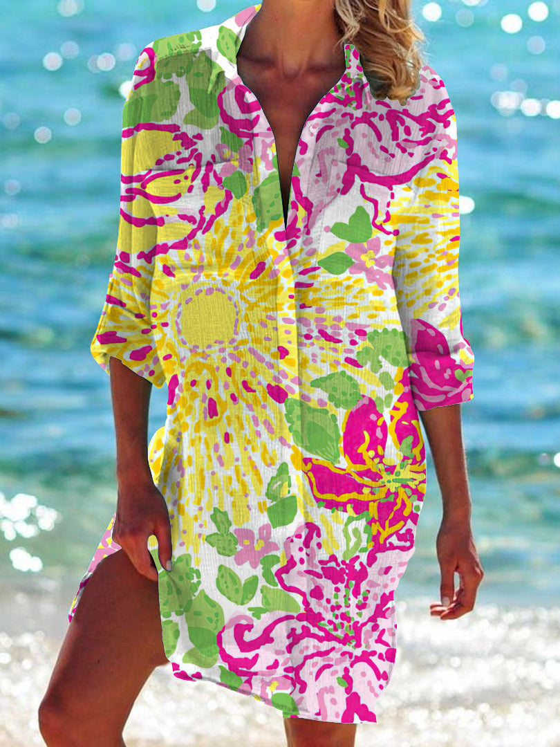 Floral Print Shirt Beach Dress