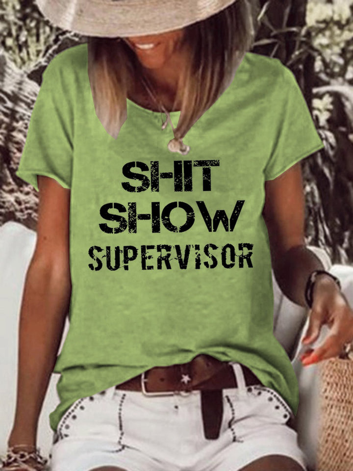 Shit Show Letter Crew Neck Casual T-shirt