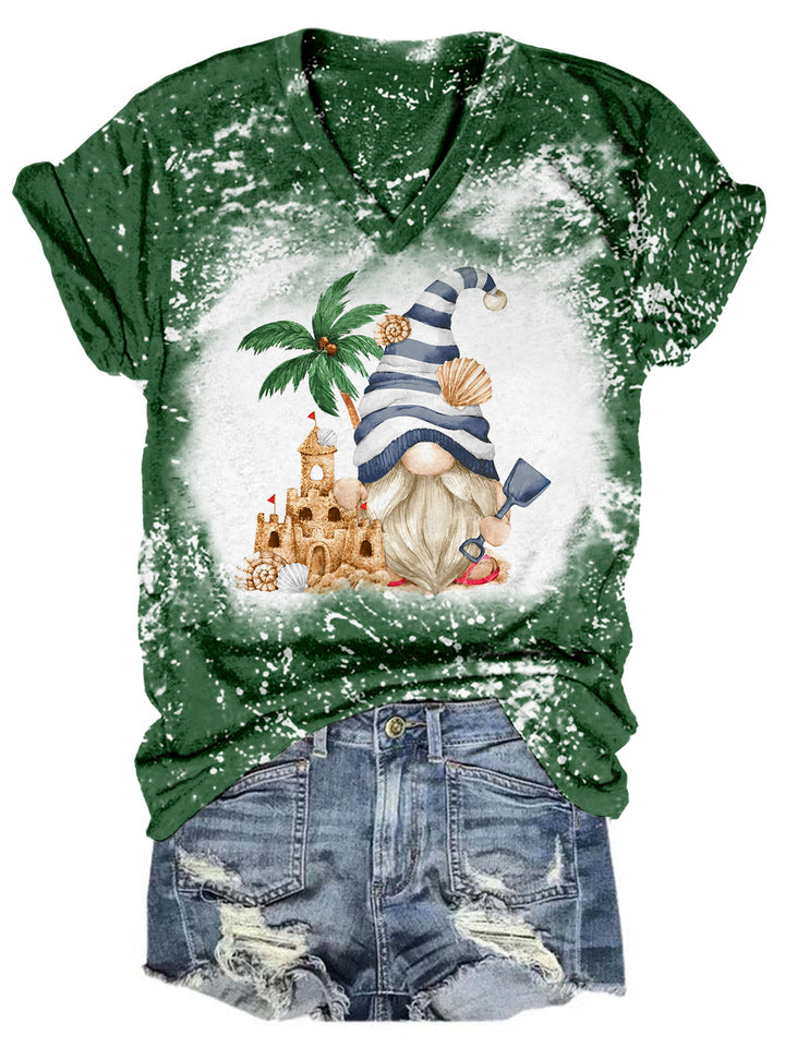 Sand Castle Gnome Tie Dye V Neck T-shirt