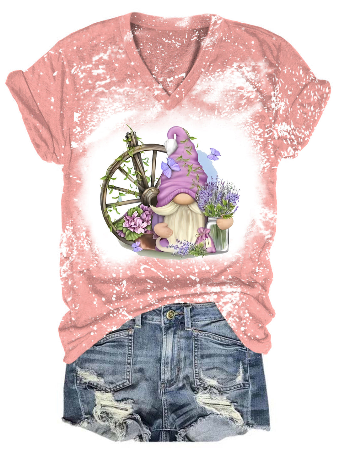 Lavender Gnome V Neck T-shirt