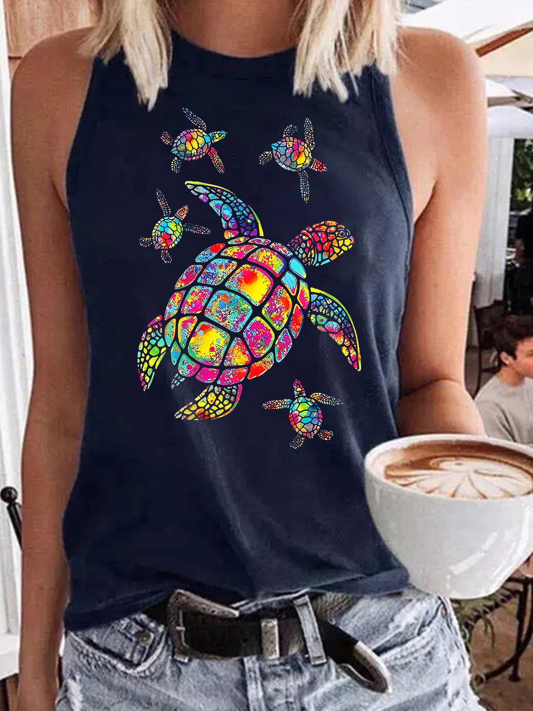 Women's Colorful Turtle Print Tank Top