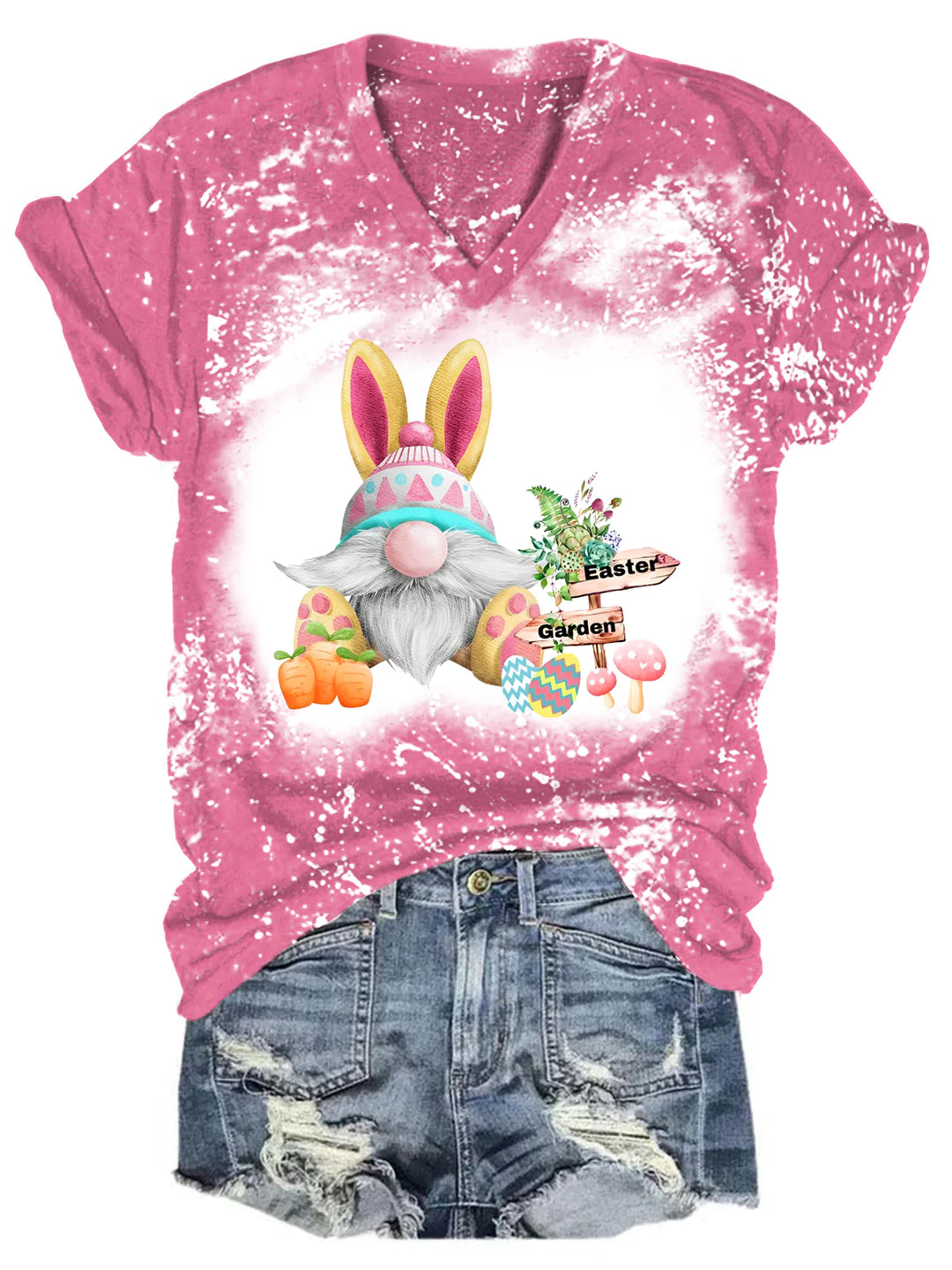 Easter Garden Gnome Bleaching V Neck T-shirt