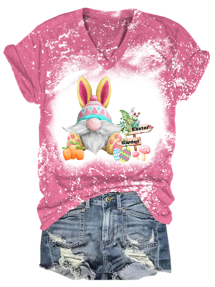 Easter Garden Gnome Bleaching V Neck T-shirt