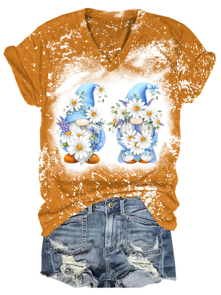 Daisy Gnome Tie Dye V Neck T-shirt