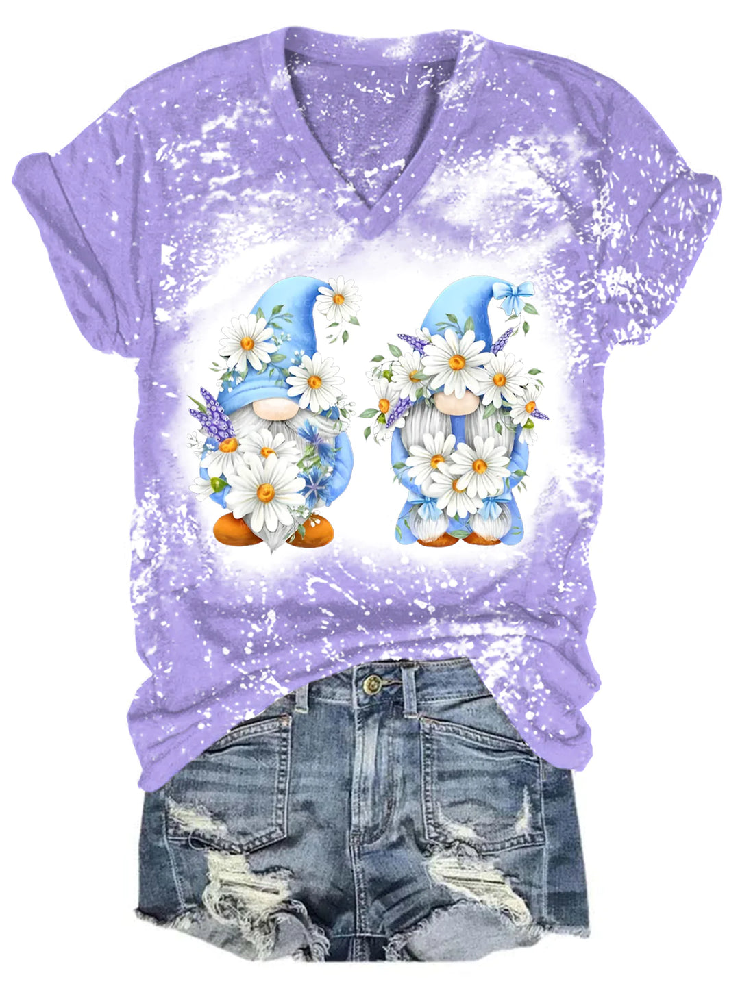 Daisy Gnome Tie Dye V Neck T-shirt