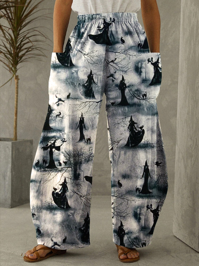 Halloween Witch Print Vintage Pants