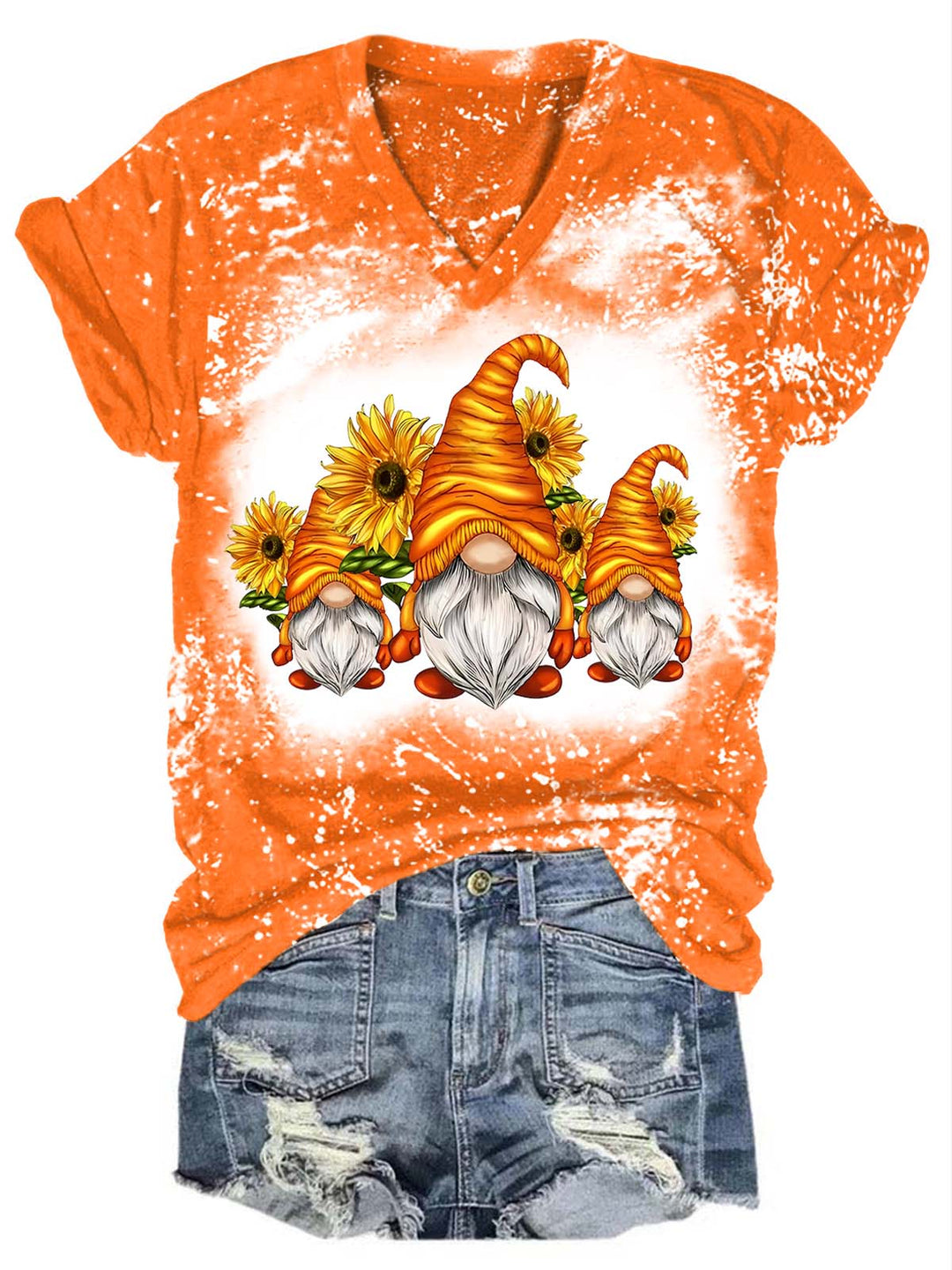 Women's Sunflower Gnome Print Tie Dye Top