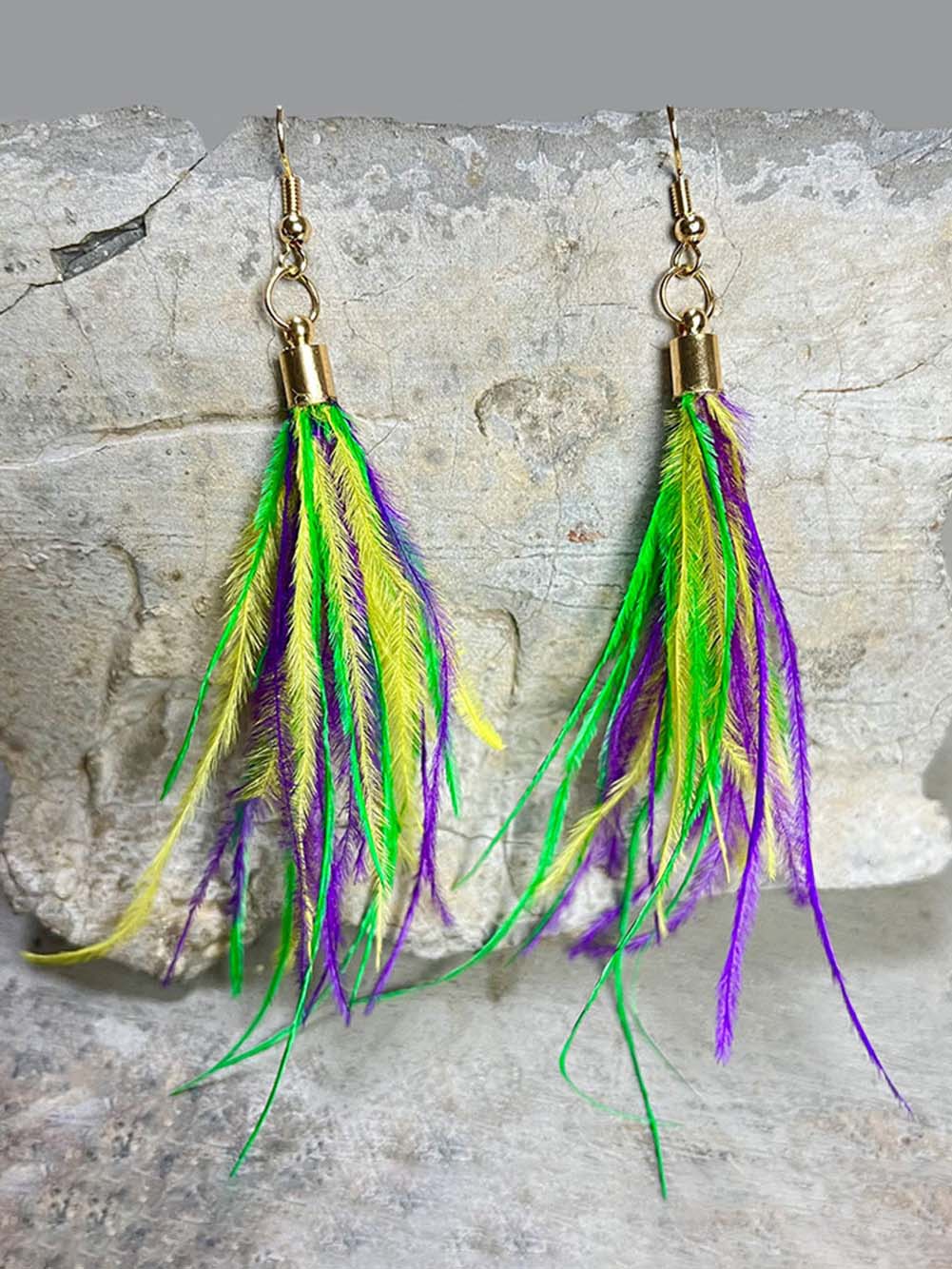 Mardi Gras Glitter Feather Earrings