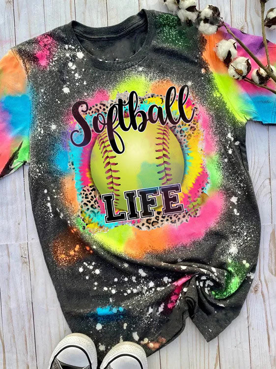 Softball Life Tie Dye Printed Short Sleeve T-Shirt