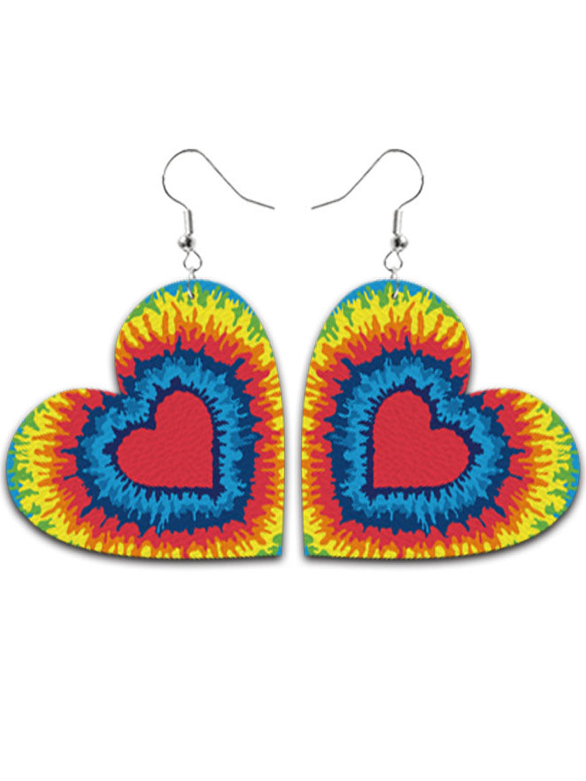 Tie-dyed Leather Heart Earrings