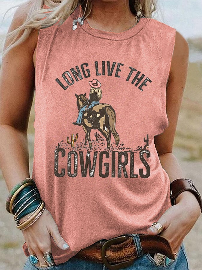 Vintage Long Live The Cowgirls Print Tank Top