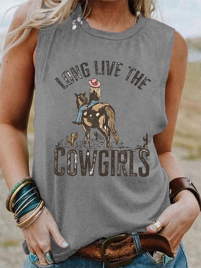 Vintage Long Live The Cowgirls Print Tank Top