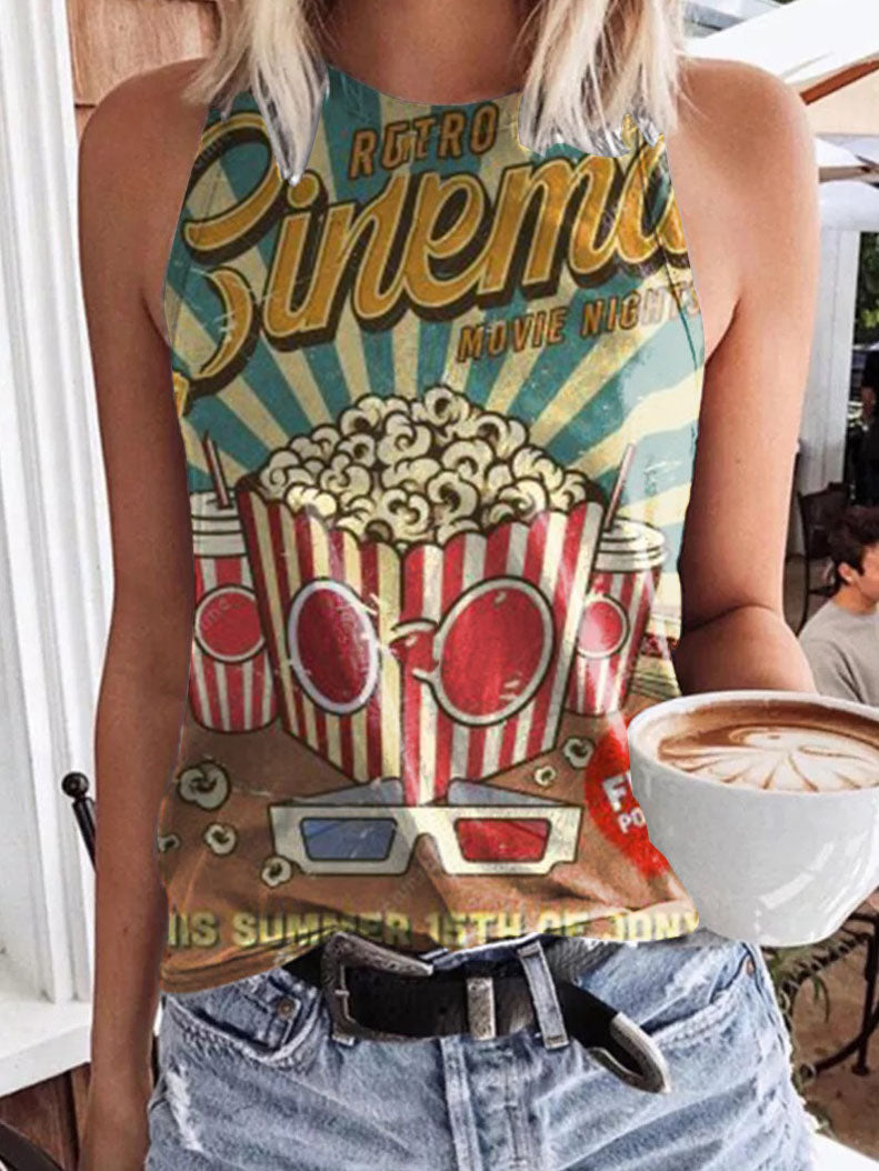 Retro Popcorn Print Tank Top