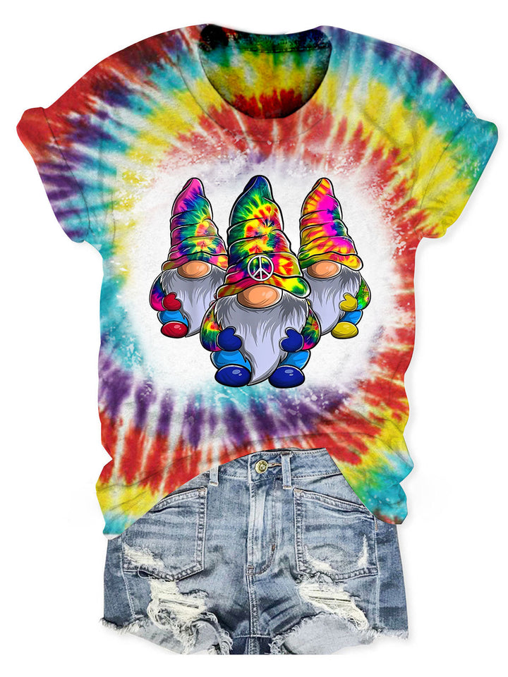 Women's Hippie Gnome Tie Dye Print Casual T-Shirt