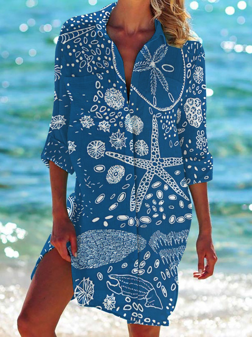 Women's Sea Life Print Holiday Shirt Dress