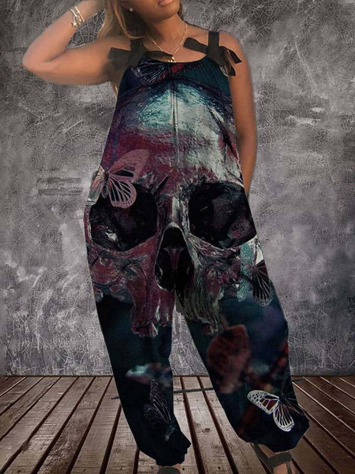 Butterfly Skull Print Plus Size Jumpsuit