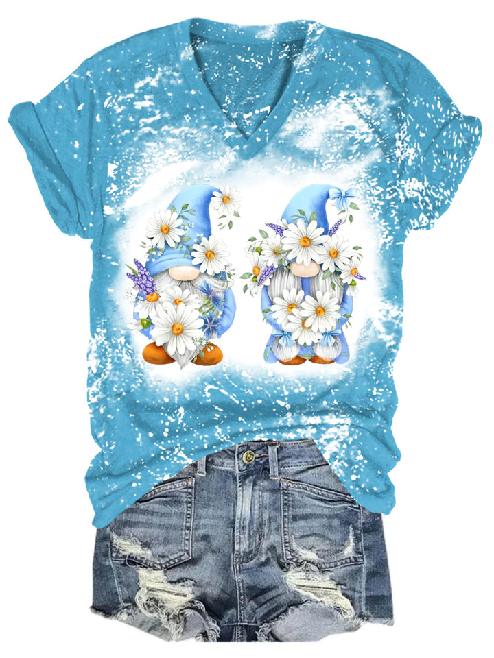 Daisy Gnome Tie Dye V Neck T-shirt