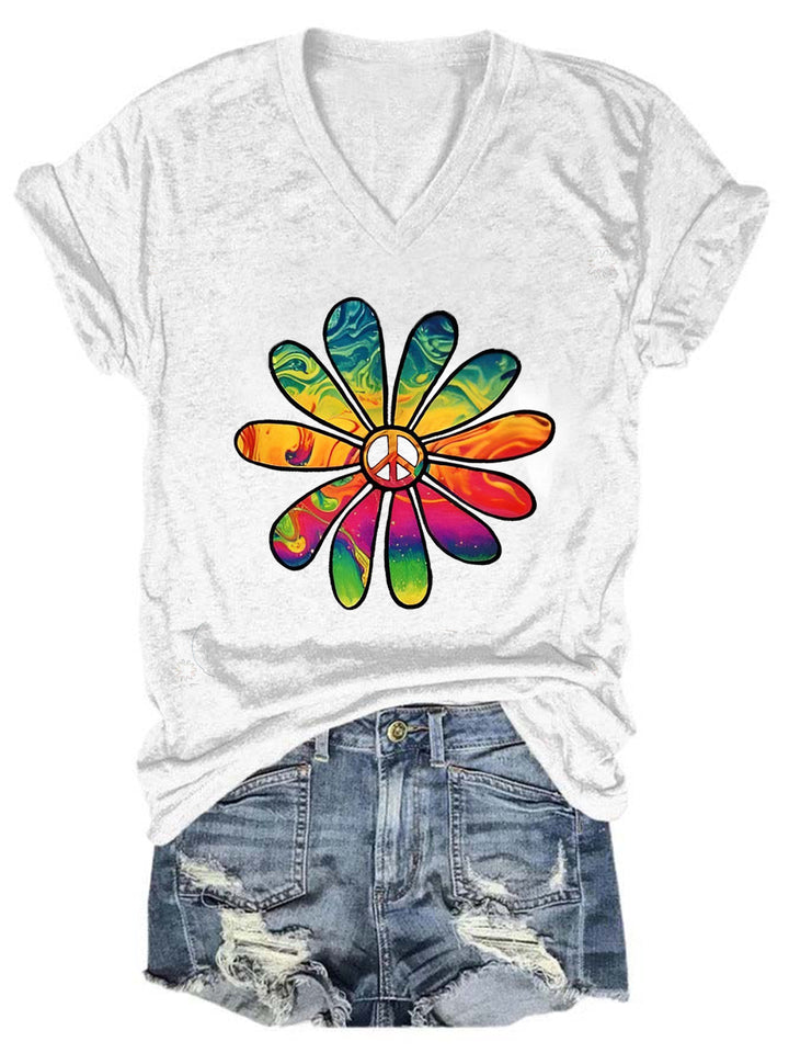 Daisy Peace Solid V Neck T-Shirt