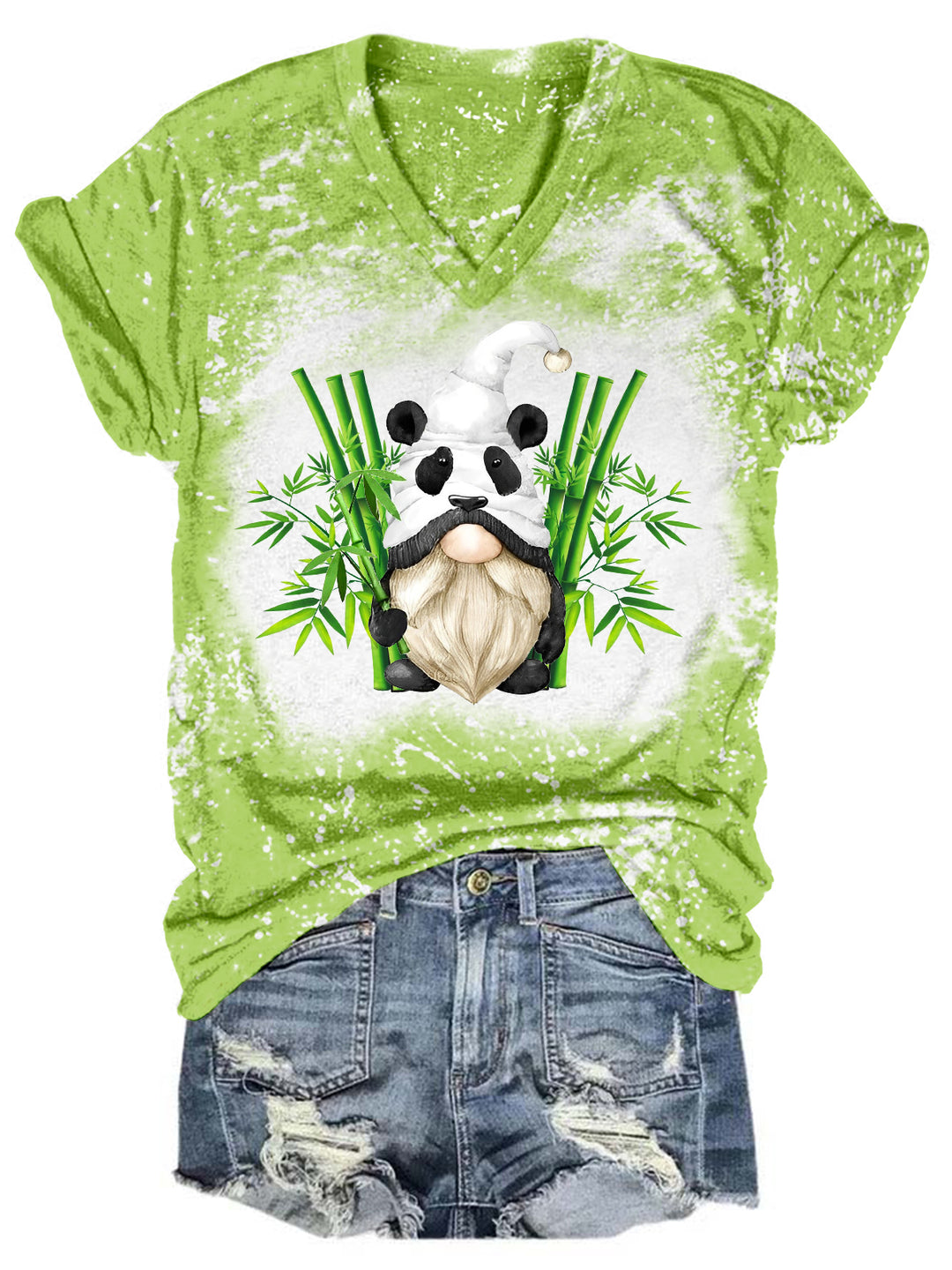 Panda Gnome Tie Dye V Neck T-shirt