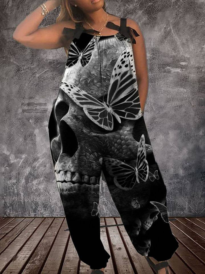 Women's Butterfly Skull Print Jumpsuit
