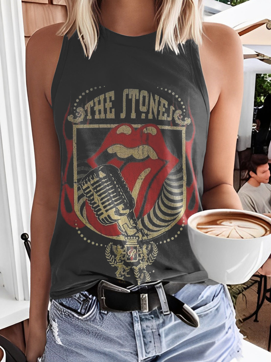 Retro Poster Print Sleeveless Tank Top