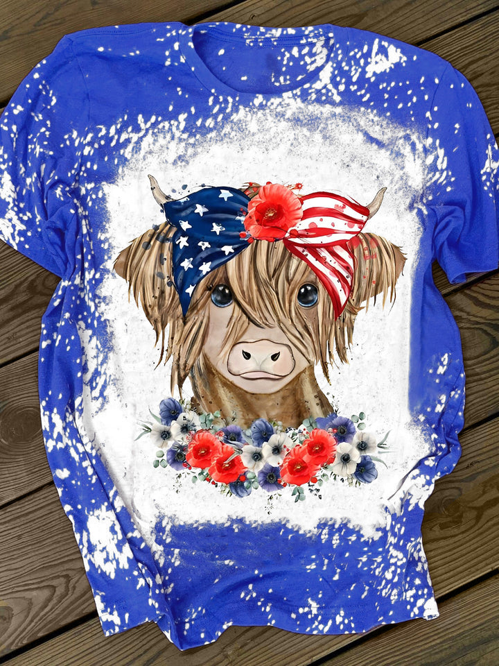 Merica Cow Print Crew Neck T-Shirt