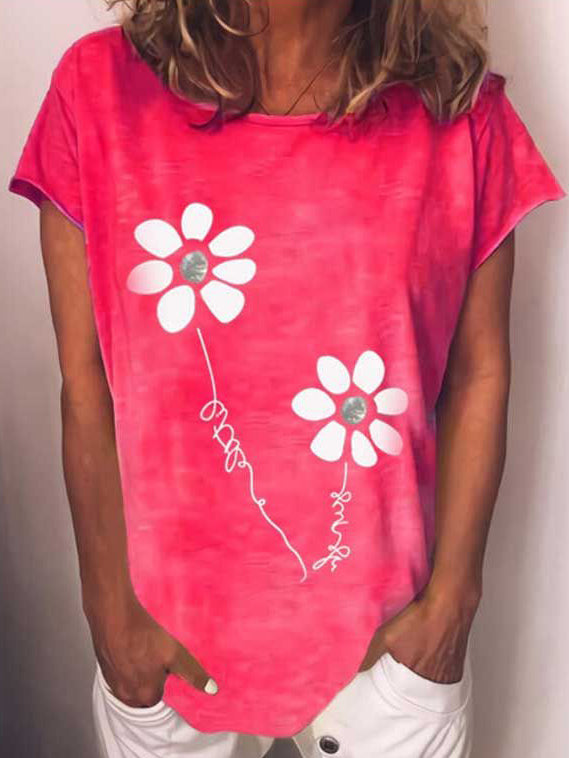 Daisy Print Crew Neck T-shirt