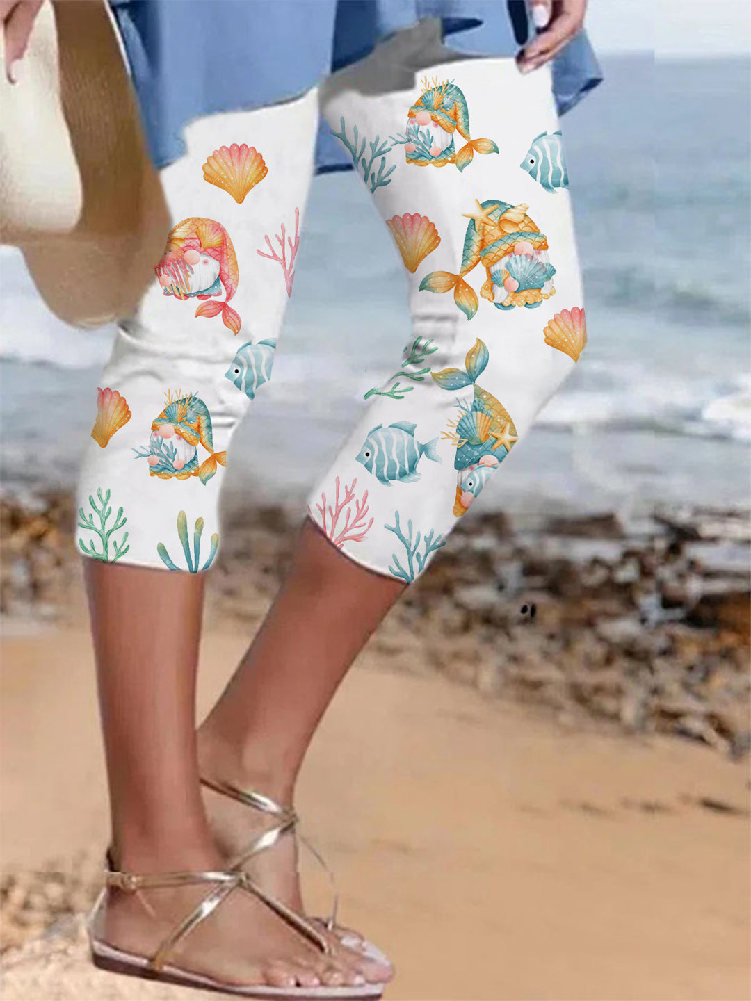 Mermaid Gnomes Print Stretch Leggings