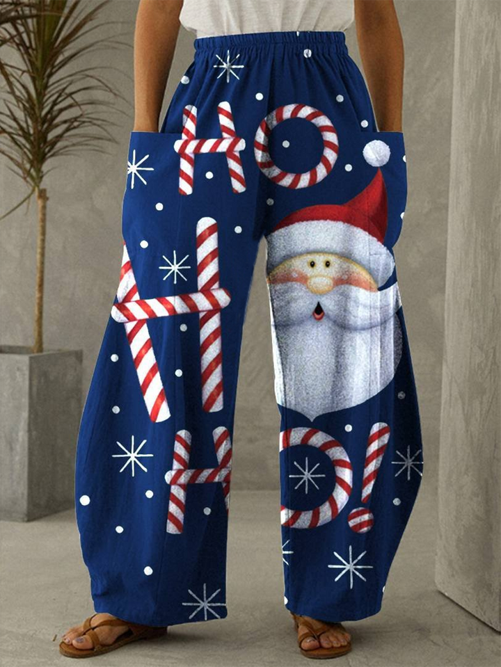 Ho Ho Ho Christmas Santa Claus Print Vintage Pants