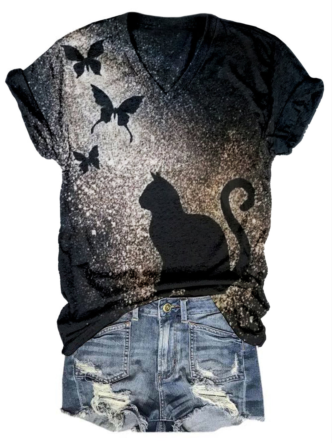 Women's Cat Butterfly Print Top