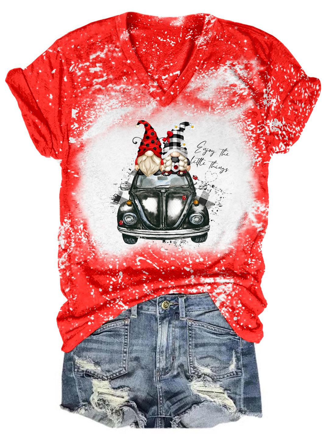 Enjoy The Little Thing Gnome Tie Dye V Neck T-shirt