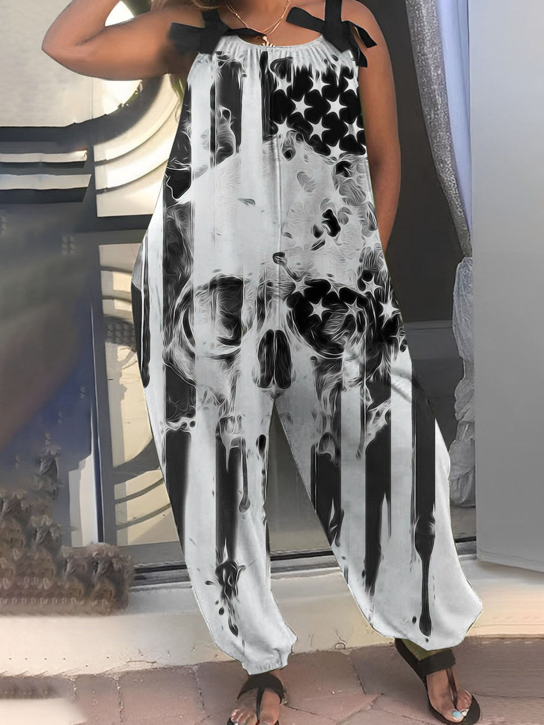 Skull Flag Print Punk Jumpsuit