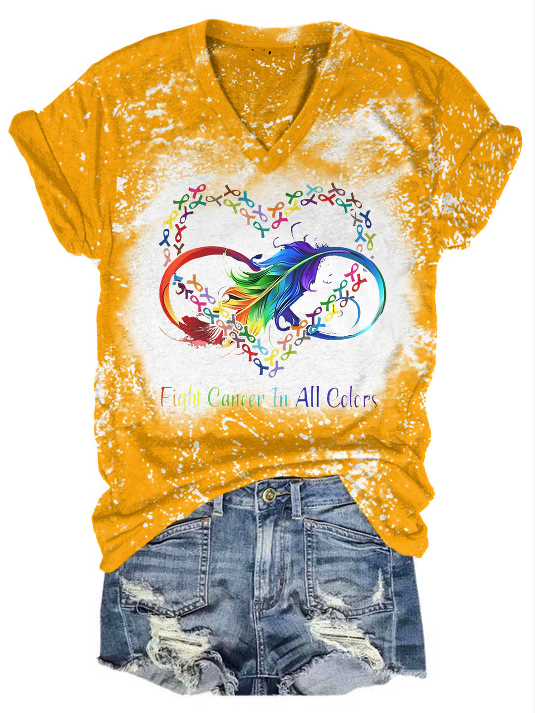 Fight Cancer In All Color Print V-Neck T-Shirt