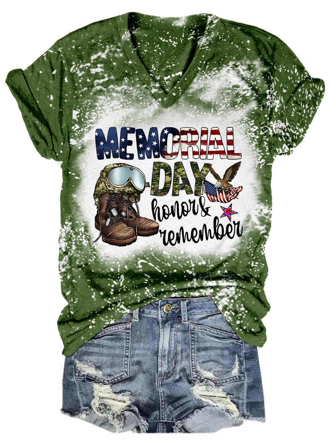 Memorial Day Honor And Remember Tie Dye V Neck T-shirt