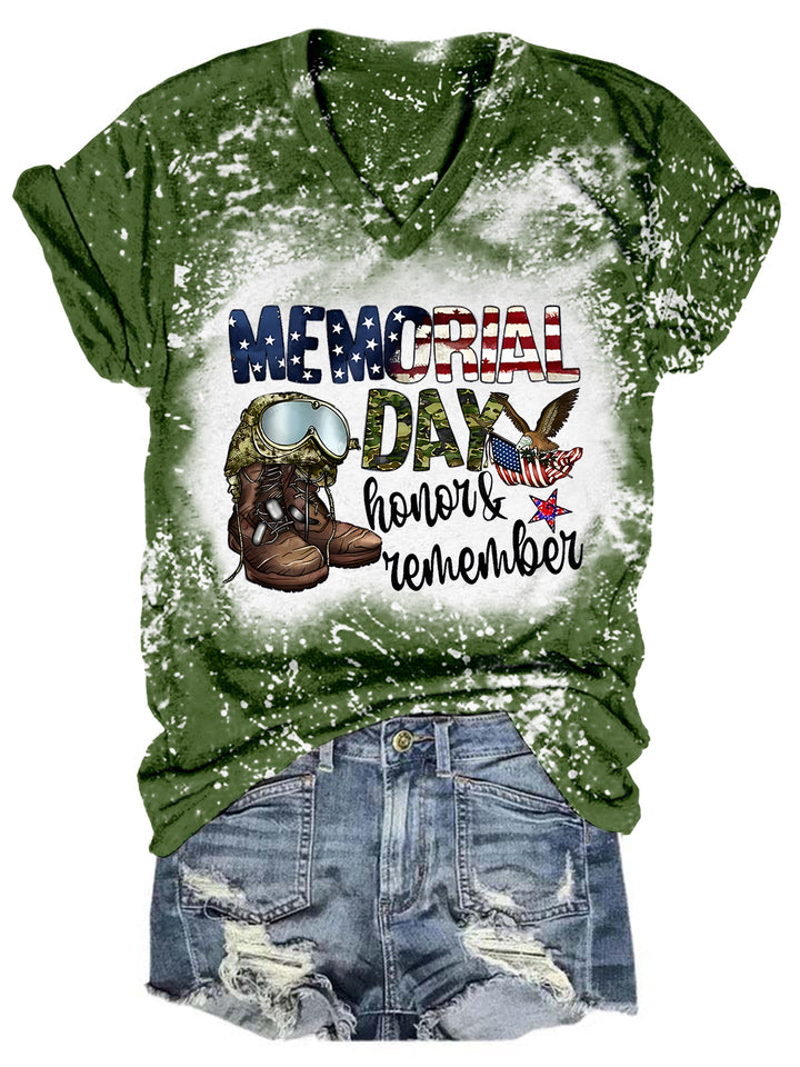 Memorial Day Honor And Remember Tie Dye V Neck T-shirt