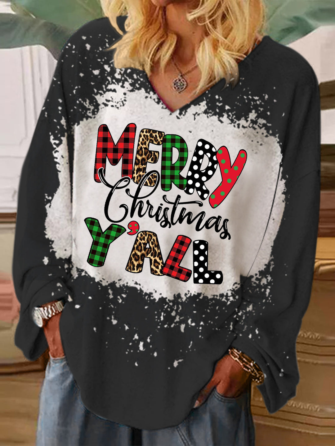 Merry Christmas Y'all Print Tie Dye Shirt