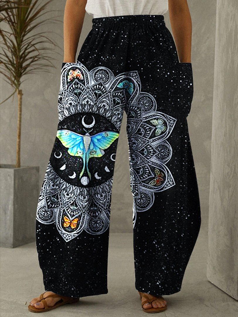 Luna Moth Mandala Print Vintage Pants