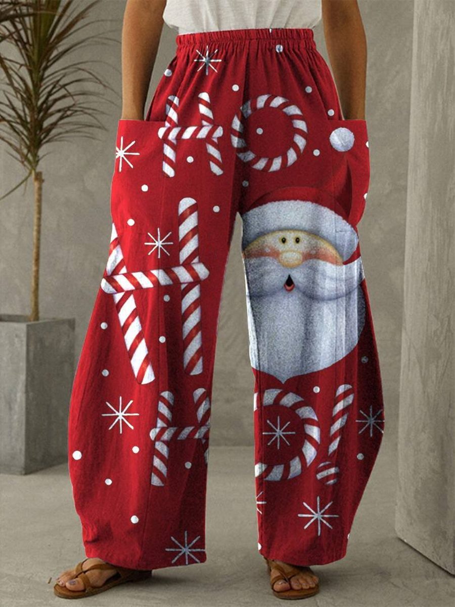 Ho Ho Ho Christmas Santa Claus Print Vintage Pants