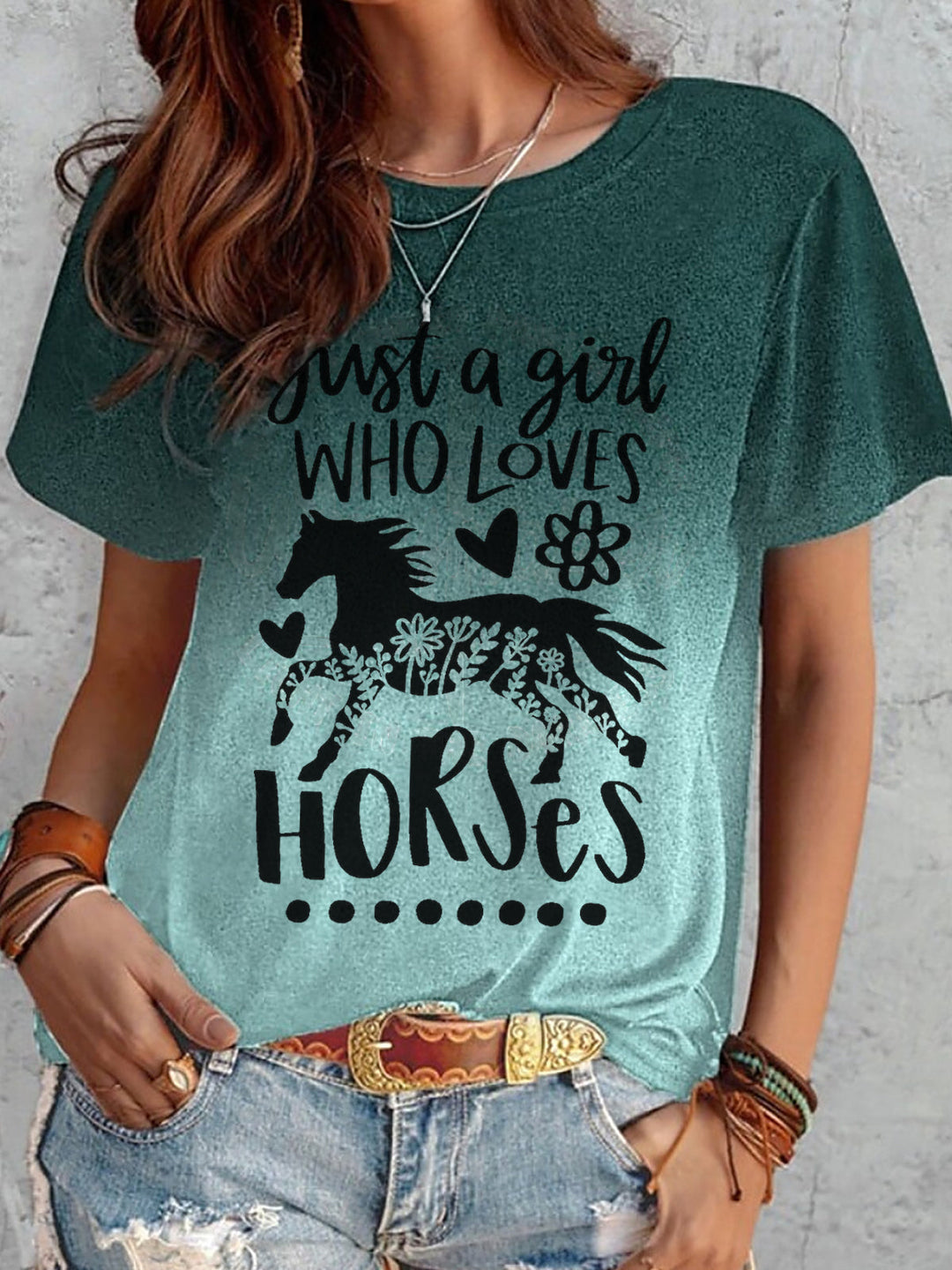 Just A Girl Who Loves Horses Print T-Shirt