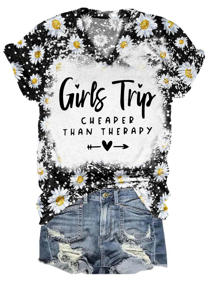 Girls Trip Cheaper Than Therapy Besties Tie Dye V Neck T-shirt