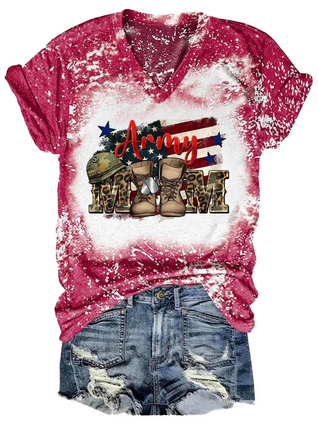Army Mom Tie Dye V Neck T-shirt