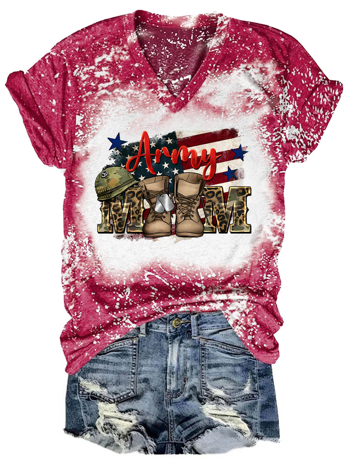 Army Mom Tie Dye V Neck T-shirt