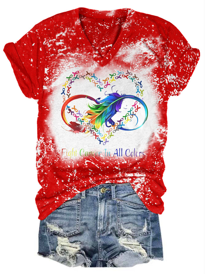 Fight Cancer In All Color Print V-Neck T-Shirt