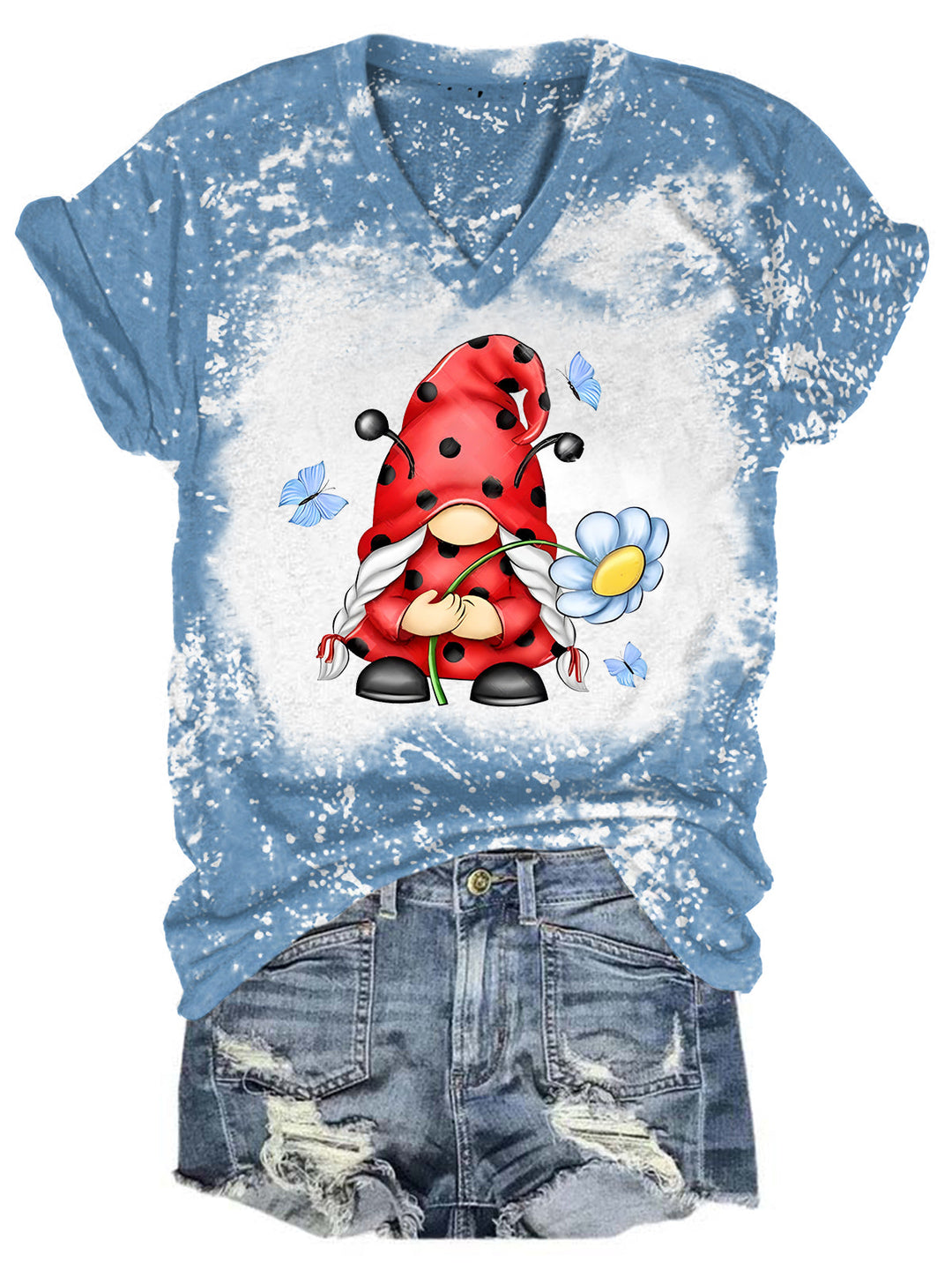 Ladybug Gnome Bleaching V Neck T-shirt
