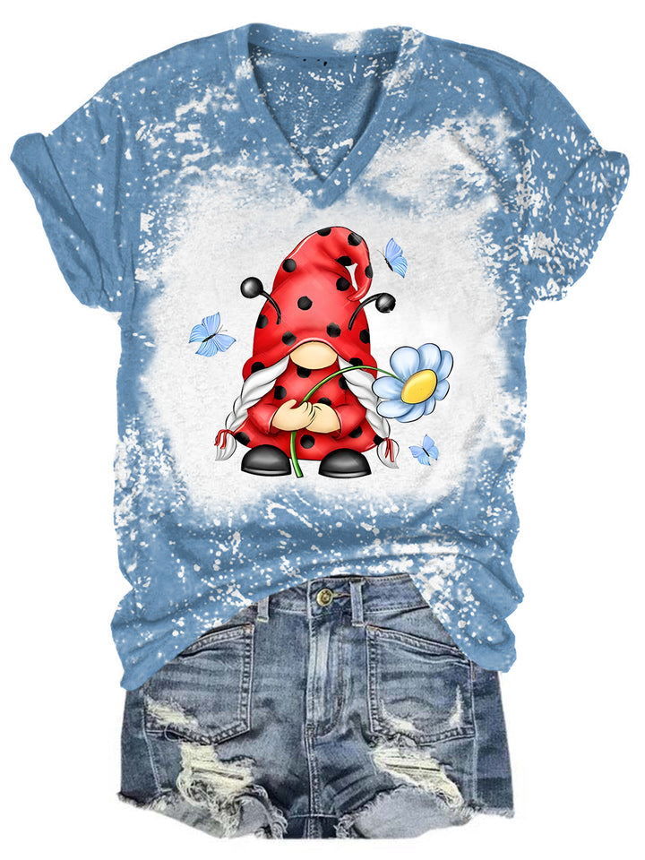 Ladybug Gnome Bleaching V Neck T-shirt