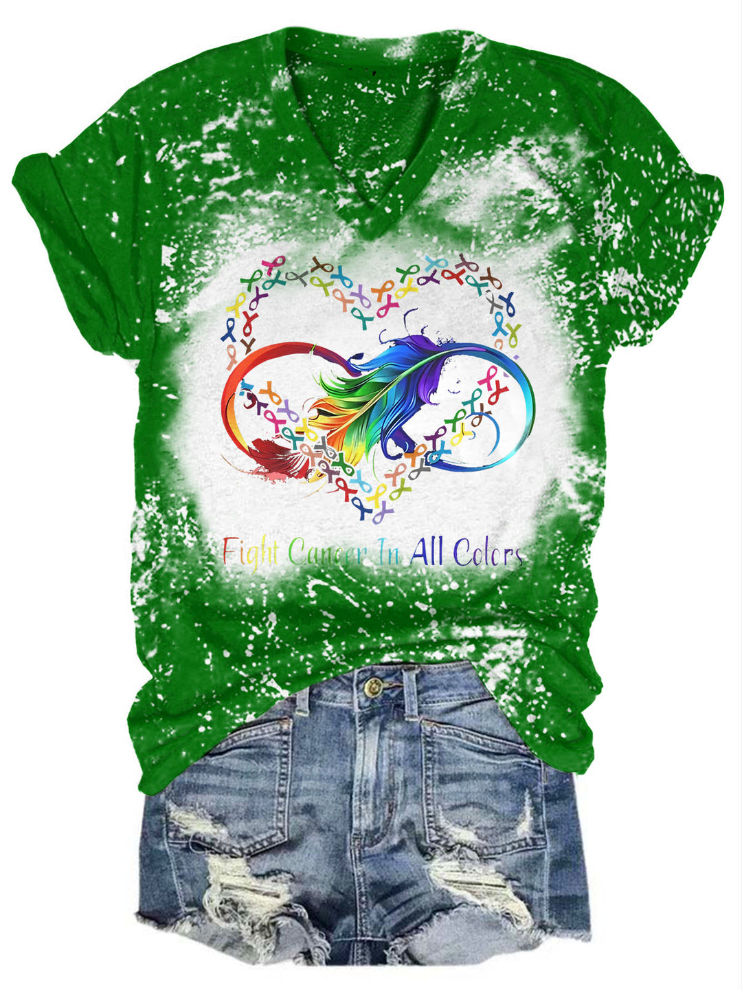 Fight Cancer In All Color Print V-Neck T-Shirt
