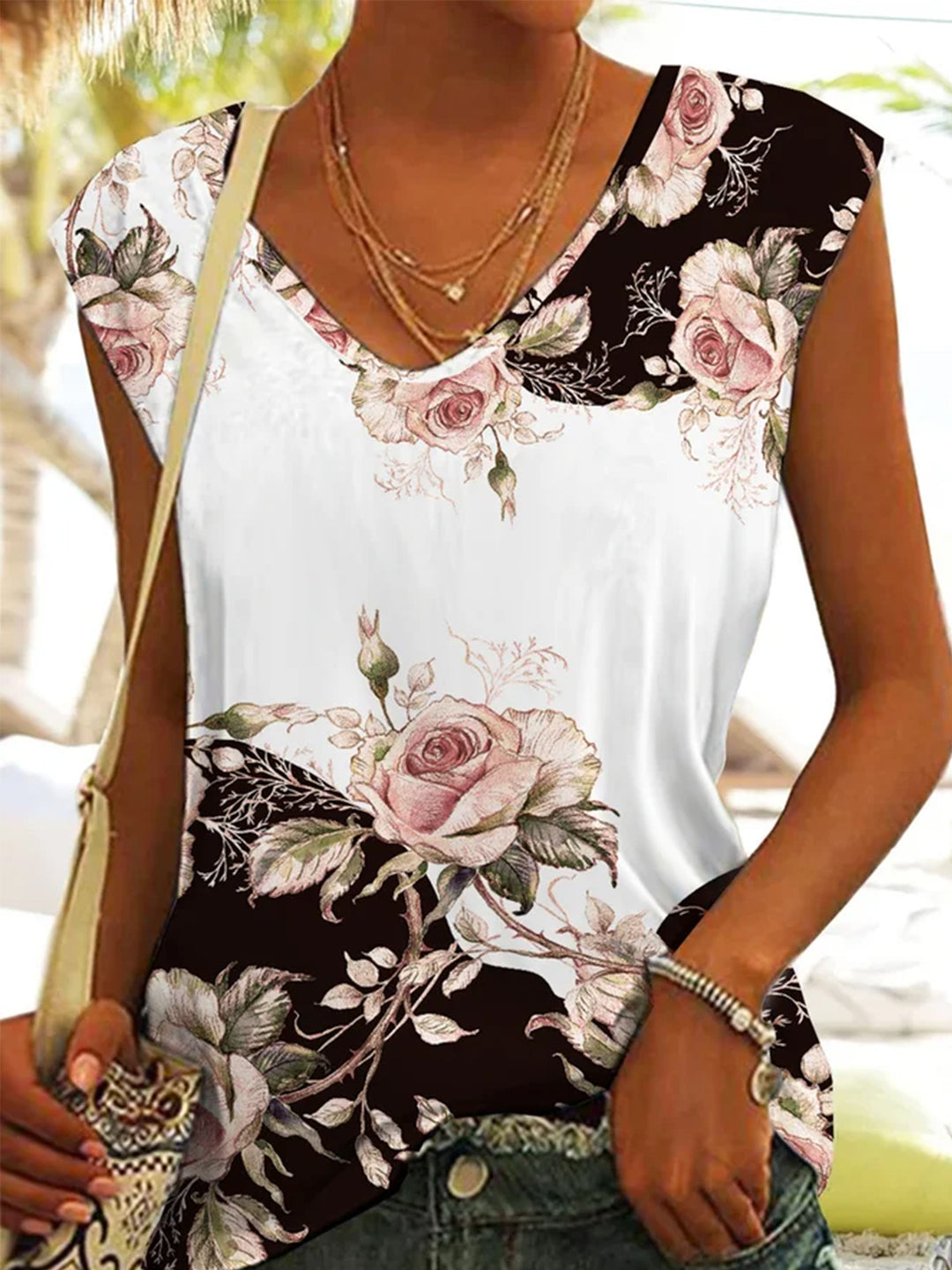 Women's V Neck Floral Print Tank Top