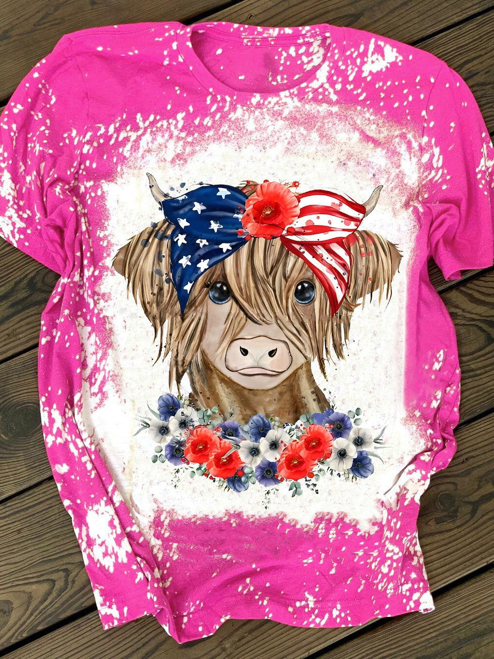 Merica Cow Print Crew Neck T-Shirt